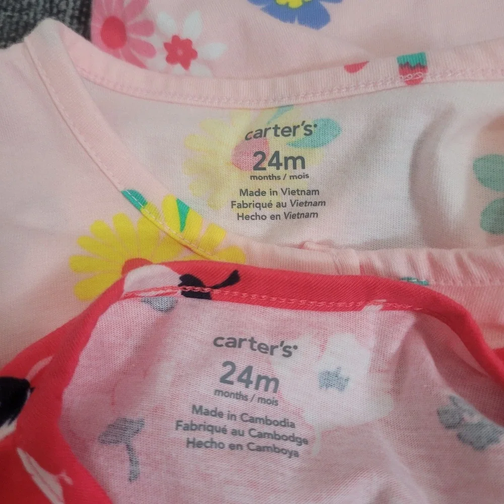 Carter's 24M Jumpsuit Set Toddler Girl Floral Ruffle Bell Sleeve Pink Red 2pk